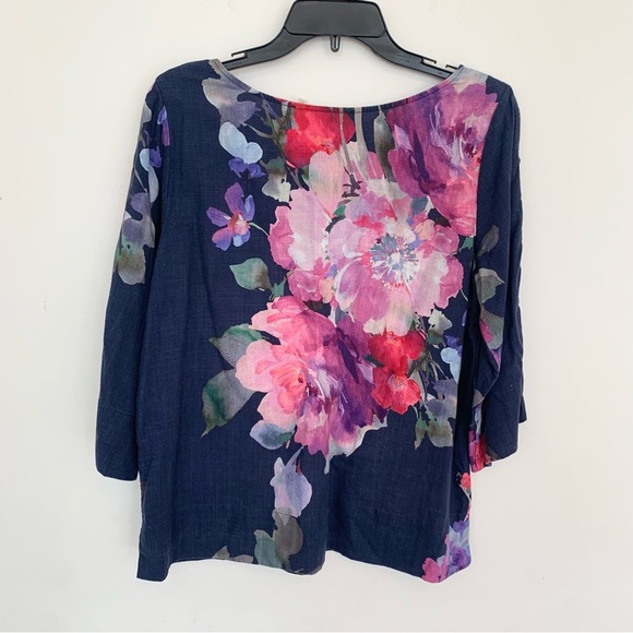 Soft Surroundings Watercolor Floral Print Linen Blend Button Sleeve Blouse Small - Picture 6 of 9